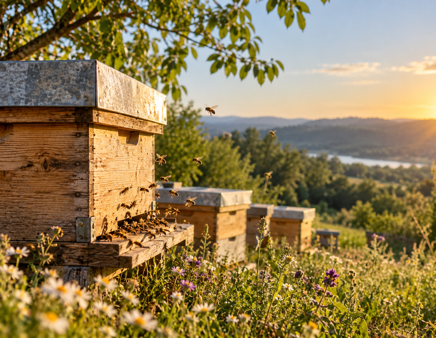 Colmenas de abejas en un entorno natural